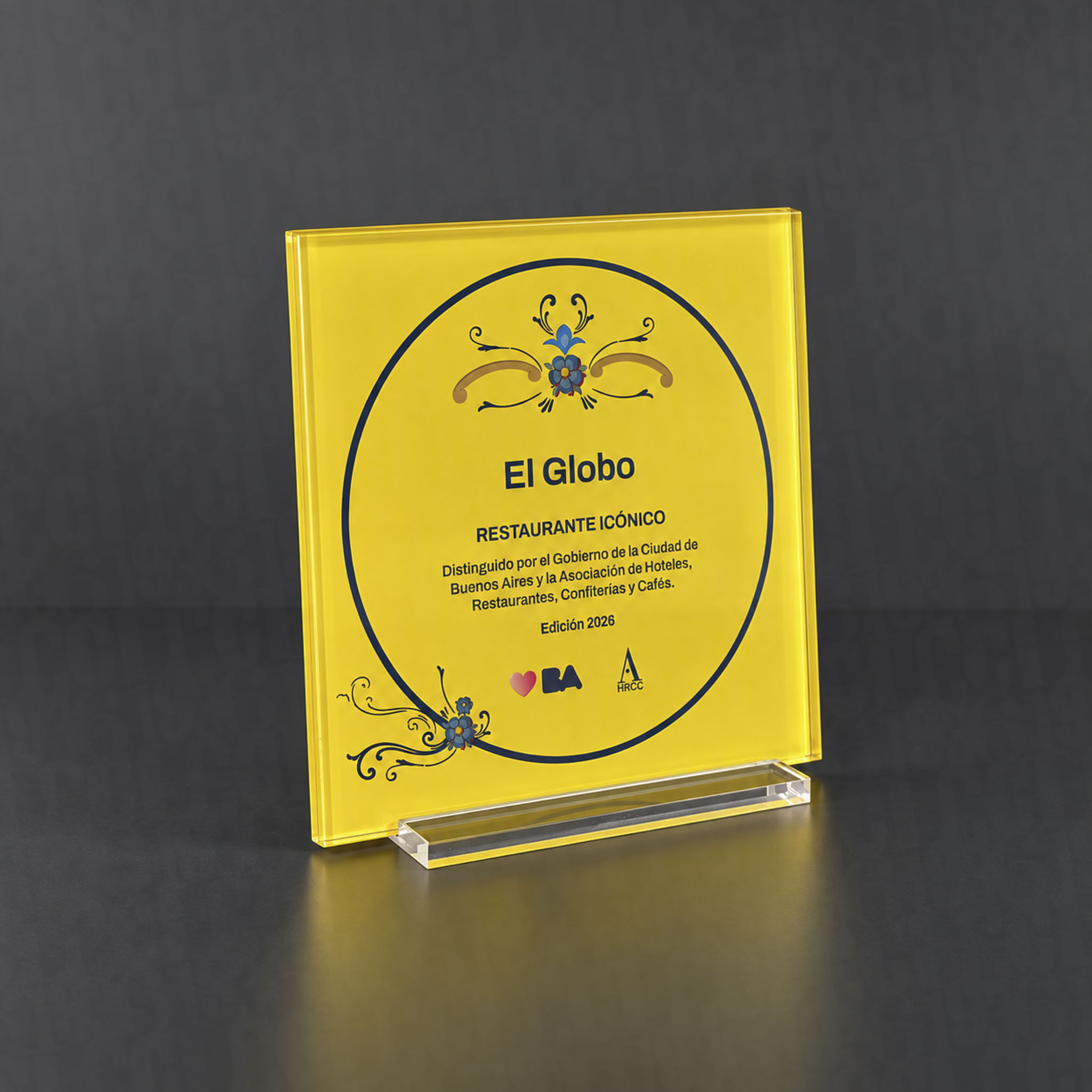 Placa de reconocimiento de acrílico para El Globo
